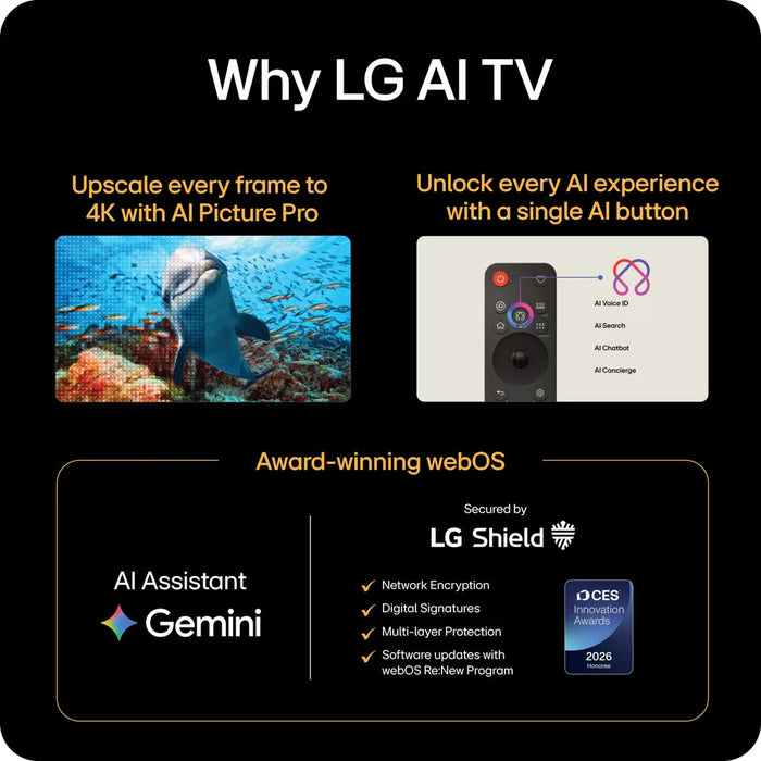 LG 65" Class OLED evo AI G6 4K Smart TV 2026 with Supplied Flush Wall Mount (OLED65G6WUA)