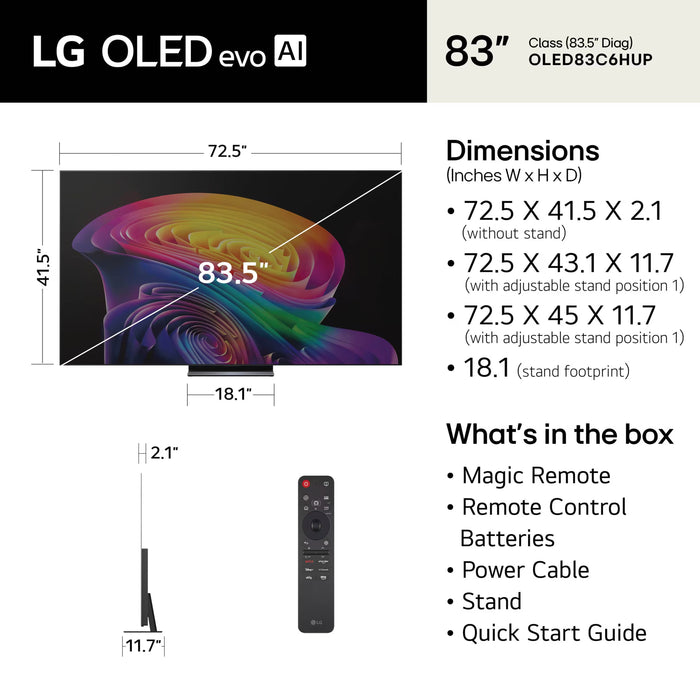 LG 83" Class OLED evo AI 4K Smart TV C6H Series 2026 with Hyper Radiant Color Tech (OLED83C6HUP)