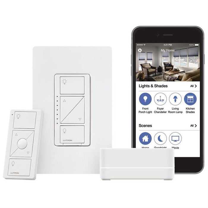 Lutron P-BDGPRO-PKG1W Caseta Wireless Dimmer Pro Kit with Smart Bridge, White