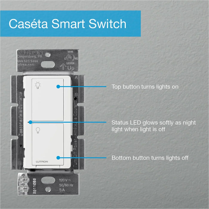 Lutron PD-6ANS-WH Caseta Smart Home Switch, Works with Alexa, Apple HomeKit, Google Assistant, White