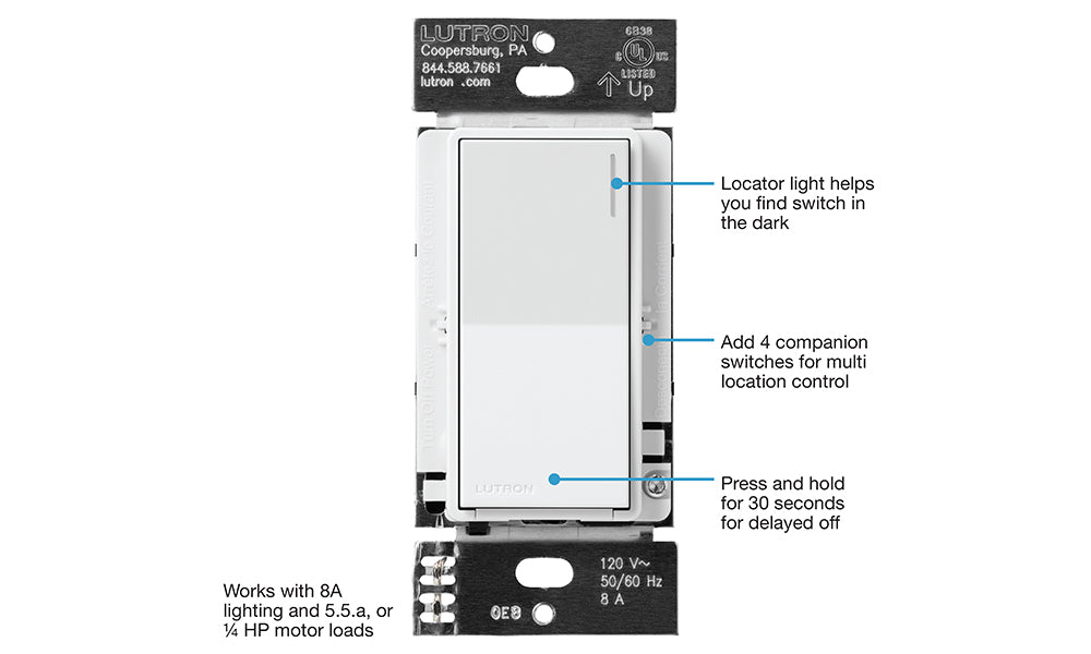 Lutron RRST-8ANS-WH Radiora 3 Sunnata RF Neutral Switch, 8Amp - White