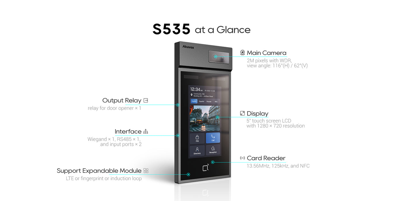 Akuvox S535 5" Smart Video Door Phone with Face Recognition Fingerprint & Mobile Access
