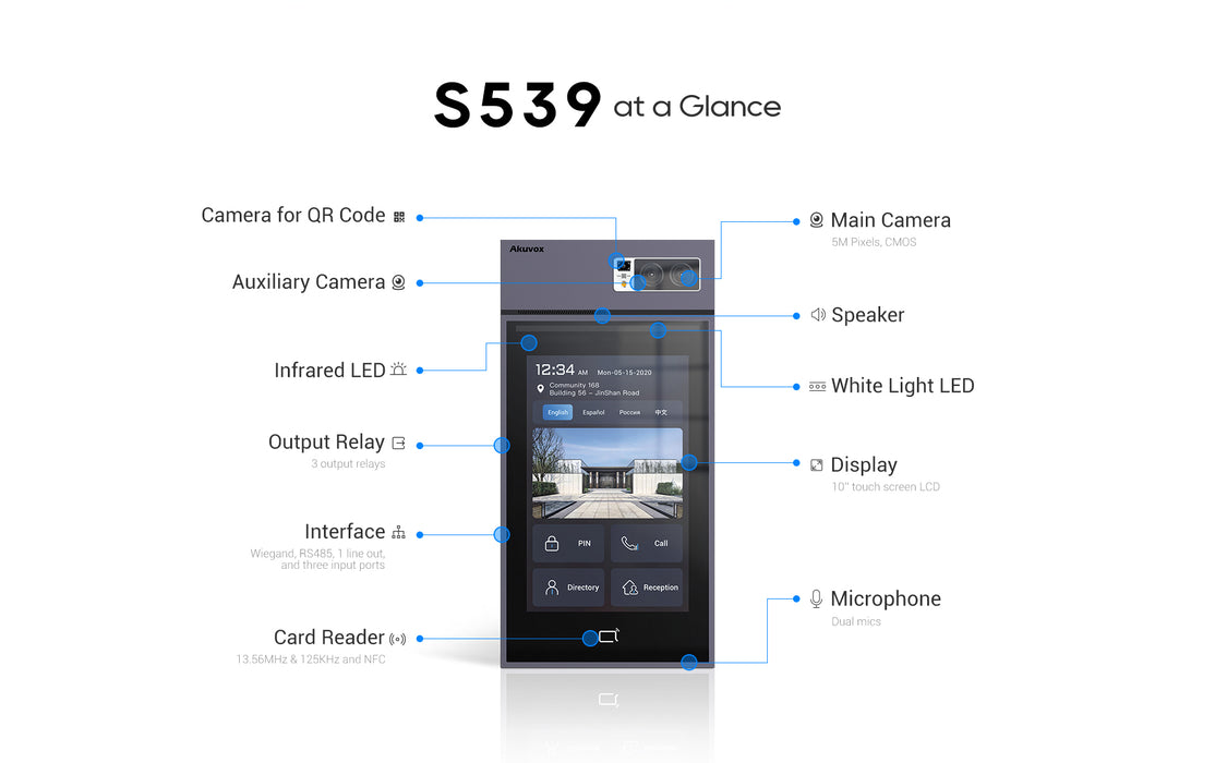 Akuvox S539 10" Touchscreen Video Door Phone Android SIP Intercom with QR NFC Bluetooth & Card Access Control