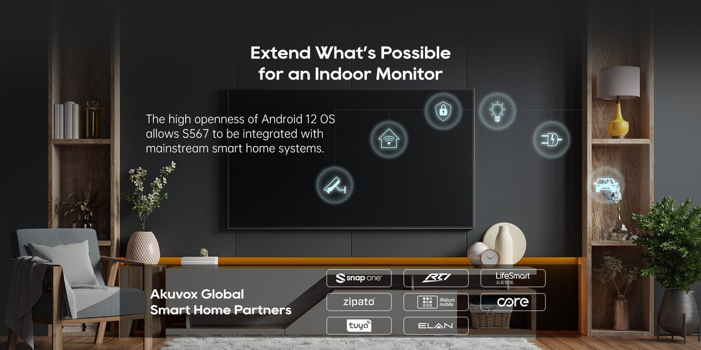 Akuvox S567A 10.1" On-Wall Mounted Android 12 OS IP Indoor Monitor with Capacitive Touch Screen, 5MP Camera, Bluetooth, Wi-Fi 6, RS485 and PoE Support