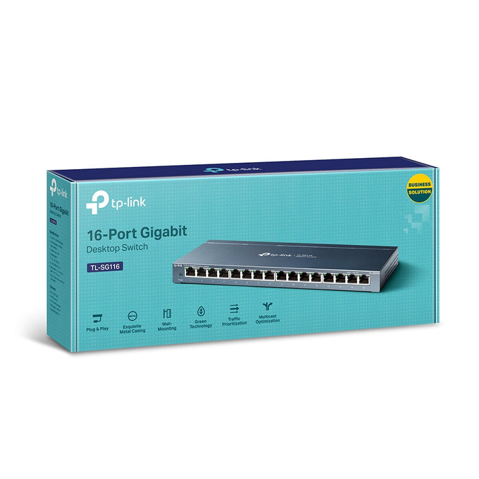 TP-Link TL-SG116 16-Port Unmanaged Gigabit PoE Network Ethernet Switch Desktop/ Wall-Mount