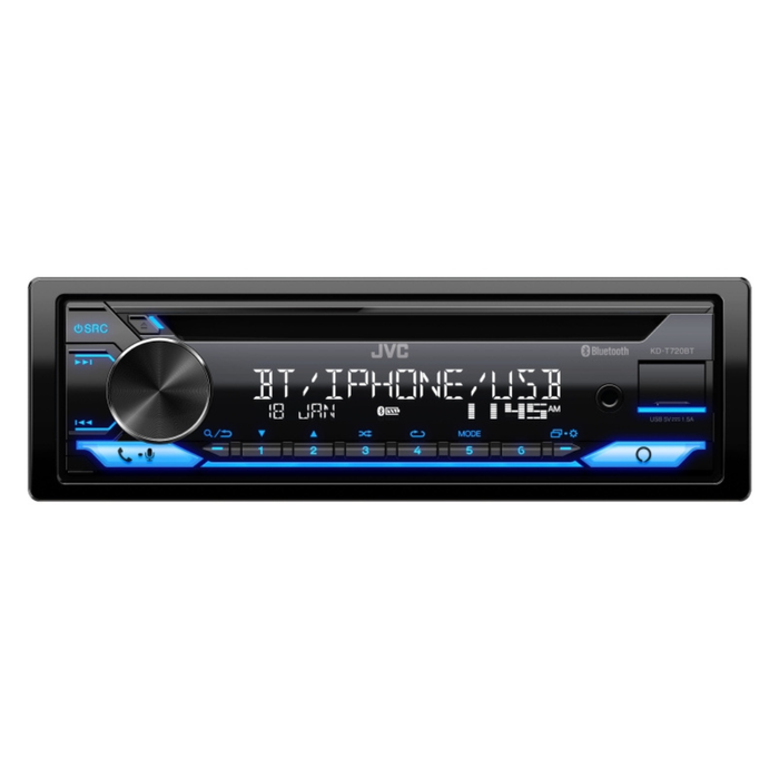 JVC KD-T720BT Single Din CD Receiver, Bluetooth, CD, MP3, USB, AUX Input AM/FM Radio Car Stereo