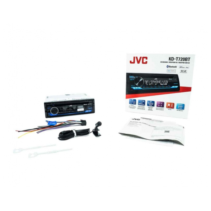 JVC KD-T720BT Single Din CD Receiver, Bluetooth, CD, MP3, USB, AUX Input AM/FM Radio Car Stereo