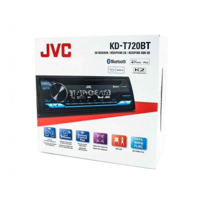 JVC KD-T720BT Single Din CD Receiver, Bluetooth, CD, MP3, USB, AUX Input AM/FM Radio Car Stereo