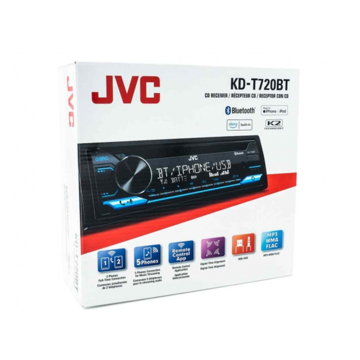 JVC KD-T720BT Single Din CD Receiver, Bluetooth, CD, MP3, USB, AUX Input AM/FM Radio Car Stereo