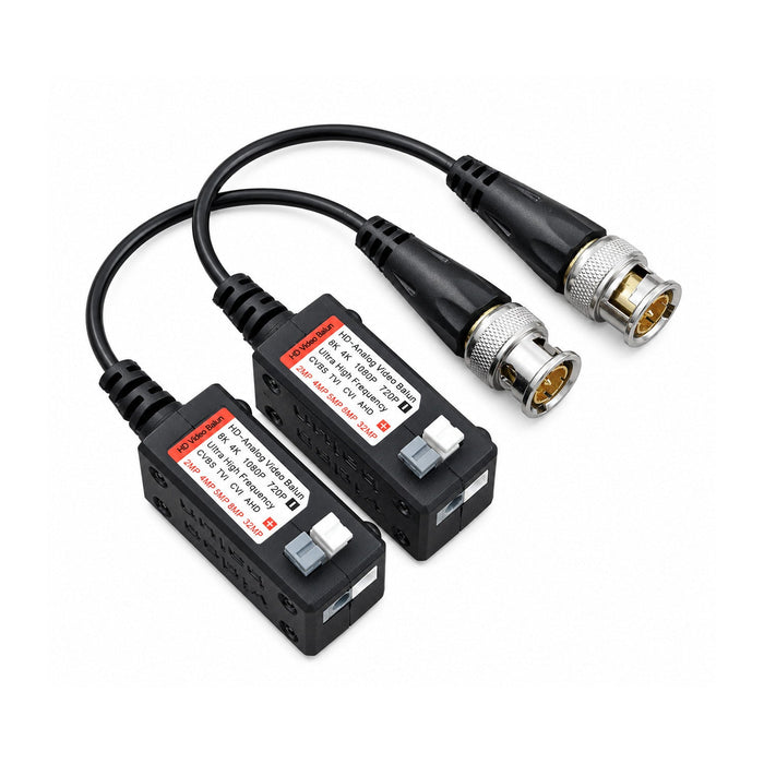 8K Passive HD Video Balun 32MP, Stackable Push-In BNC to UTP CCTV Transceiver