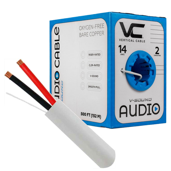 Vertical Cable 14/2 Gauge Speaker Wire 2 Conductor 41 Strand 500 Feet PVC Jacket White