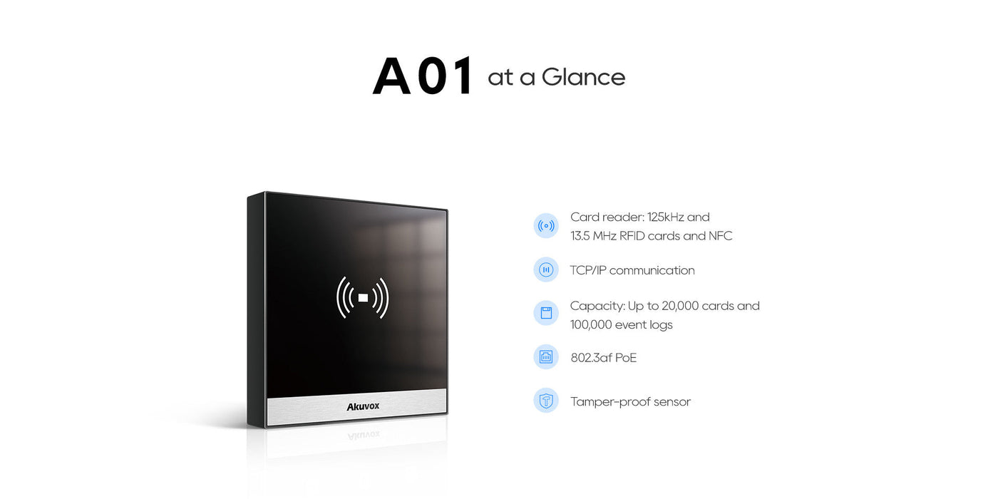 Akuvox A01S IP RFID & NFC Access Control Terminal Reader with PoE