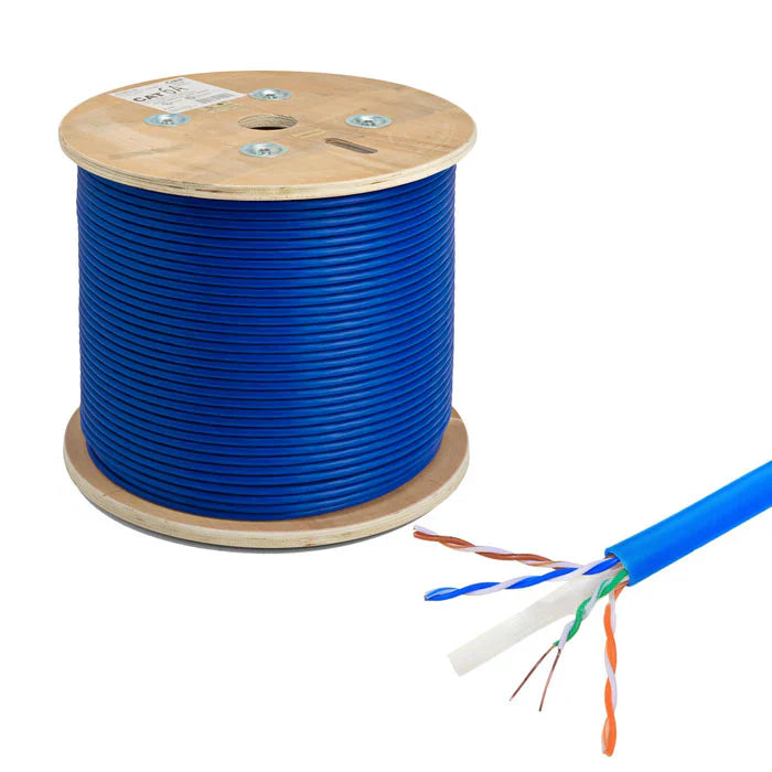 Logico Cat6A UTP 1000ft Bulk Ethernet Network Cable 10G 23AWG Plenum Rated Solid Copper Wire - Blue