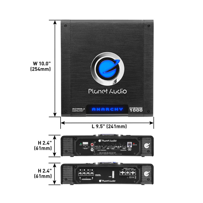 Planet Audio AC1000.2 2-Channel 1000 Watt MOSFET Power Class A/B Car Amplifier