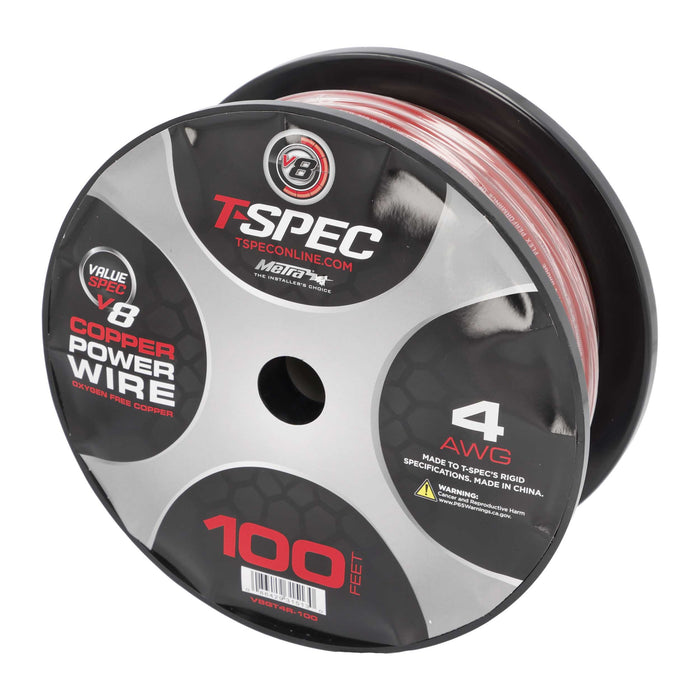 T-Spec V8GT4R-100 V8GT Series 4 AWG OFC Power Wire Oxygen Free Copper 100ft Red