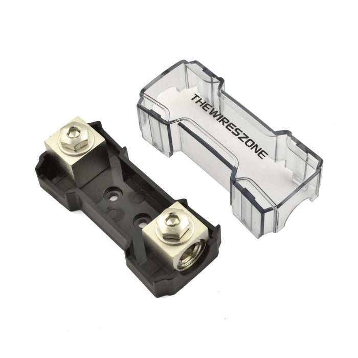 1/0 or 4 Gauge In-Out Inline ANL Fuse Holder nickel plated brass with heat-resistant cover