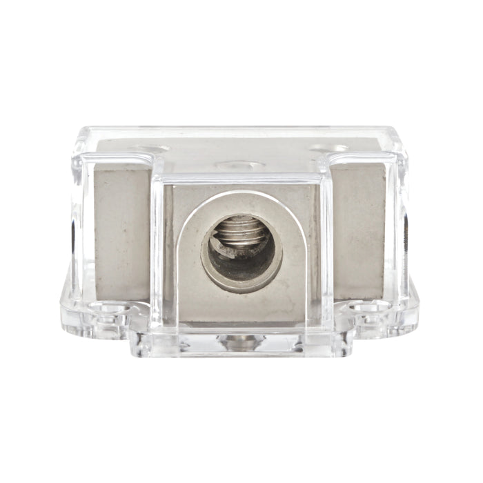 Nickel Plated 4 Gauge Input to 2 x 8 Gauge Output Power or Ground Distribution Block