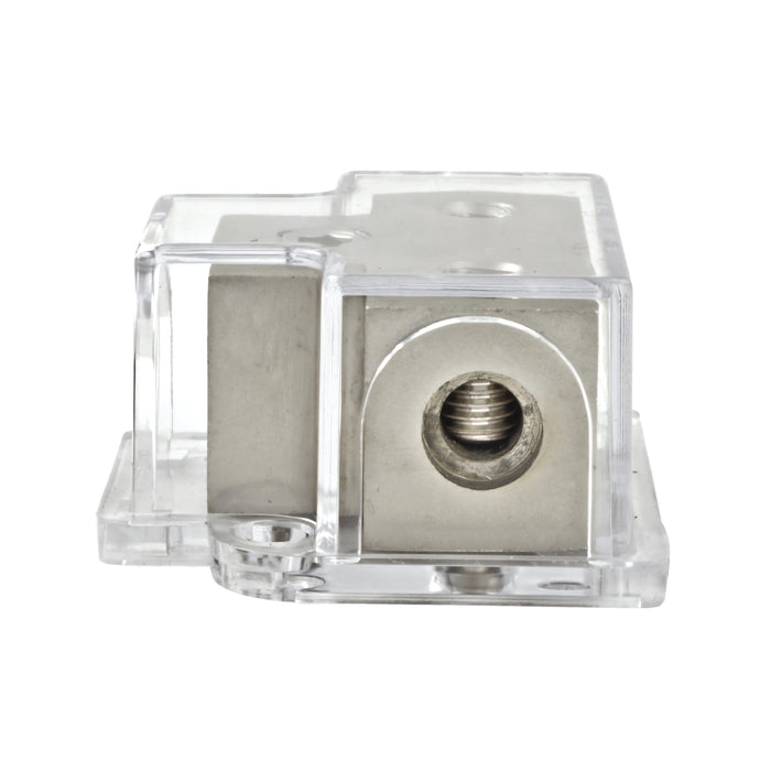 Nickel Plated 4 Gauge Input to 2 x 8 Gauge Output Power or Ground Distribution Block