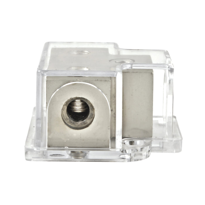 Nickel Plated 4 Gauge Input to 2 x 8 Gauge Output Power or Ground Distribution Block