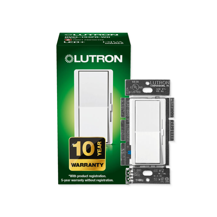 Lutron DVCL-153P-WH Diva LED+ Dimmer Switch White 150W LED 600W Incandescent Halogen 3-Way Single-Pole