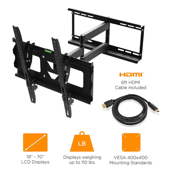 Ematic 19" to 70" TV Wall Mount Tilt Pan Swivel up to 88 Lbs TV Monitor Displays