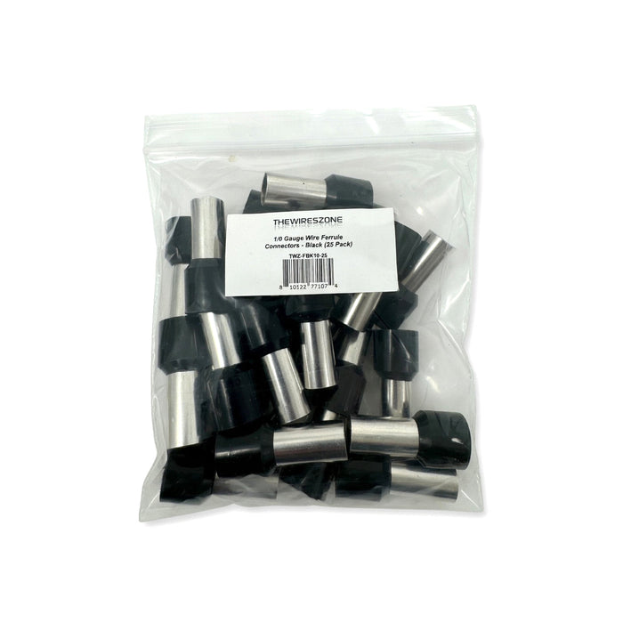 The Wires Zone 1/0 Gauge Wire Ferrule Connectors Black Barrel - (25 pack)