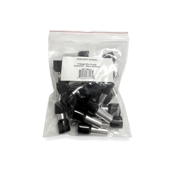 The Wires Zone 4 Gauge Wire Ferrule Connectors Black Barrel - (25 pack)