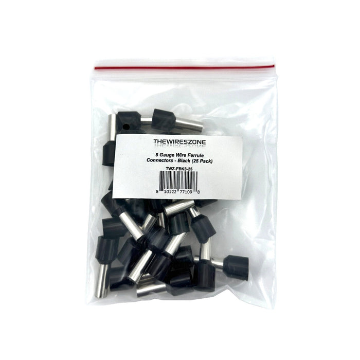 The Wires Zone 8 Gauge Wire Ferrule Connectors Black Barrel - (25 pack)