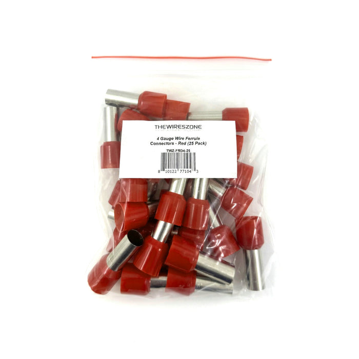 The Wires Zone 4 Gauge Wire Ferrule Connectors Red Barrel - (25 pack)