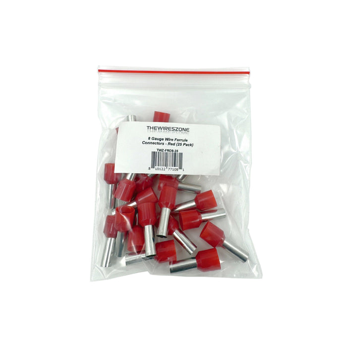 The Wires Zone 8 Gauge Wire Ferrule Connectors Red Barrel - (25 pack)