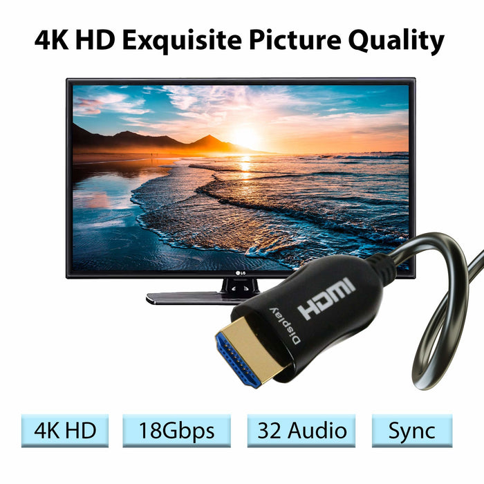 Logico HDFB60BK Super High-Speed Fiber Optic HDMI Cable HDR 4K Ultra HD - 60 ft