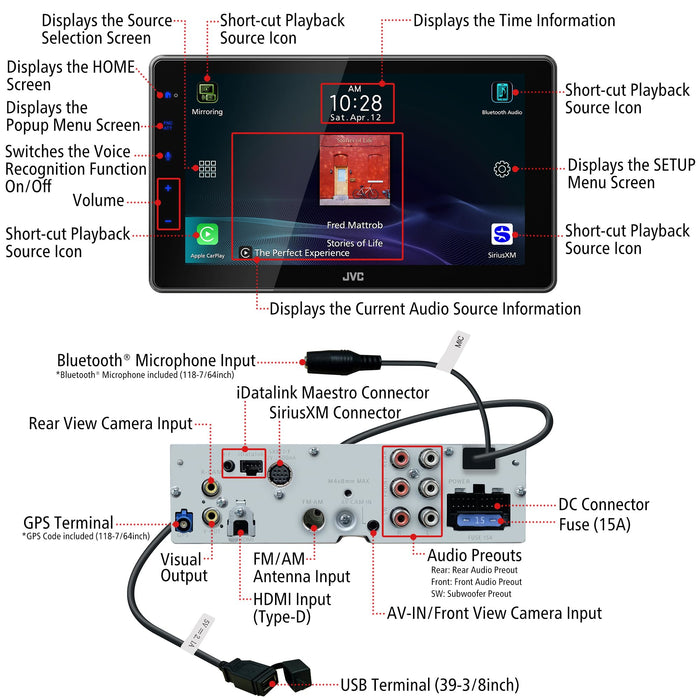 JVC KW-Z900W 9" Floating Display Apple CarPlay Android Auto Multimedia Receiver with Bluetooth, SiriusXM iDatalink Maestro Ready