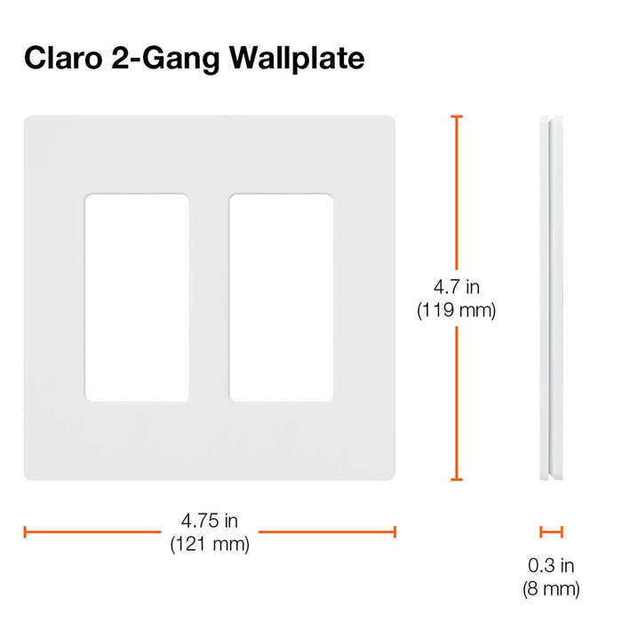 Lutron CW-2-WH Claro 2-Gang Screwless Wall Plate Decorator/Designer Paddle Switches and Dimmers - White