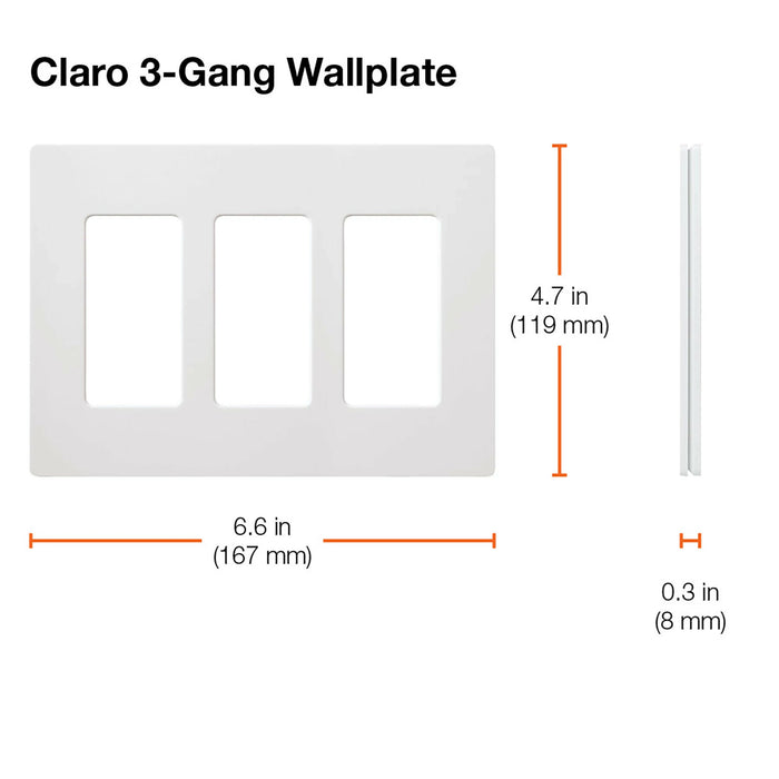 Lutron CW-3-WH Claro 3-Gang Screwless Wall Plate Decorator/Designer Paddle Switches and Dimmers - White