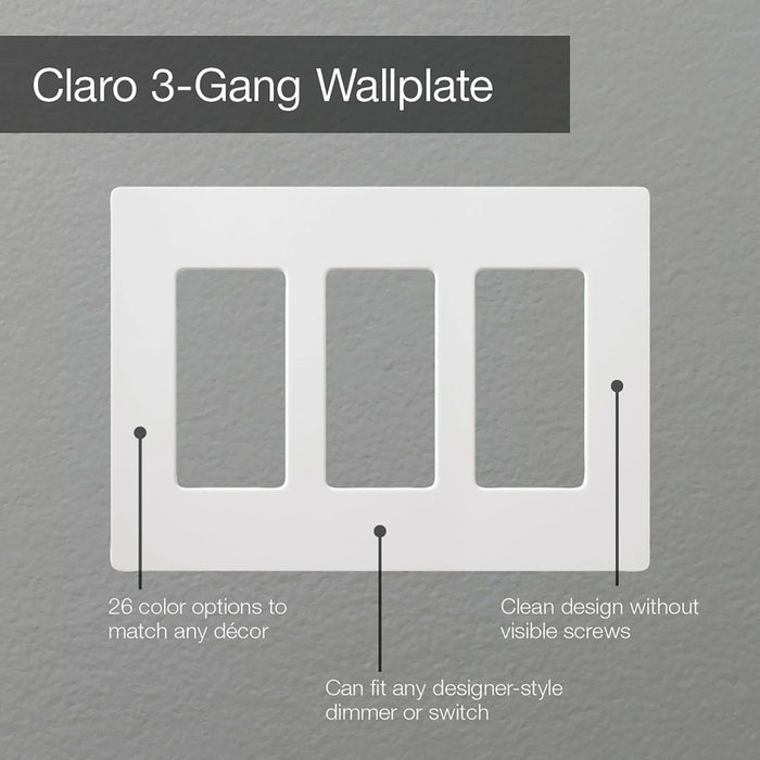 Lutron CW-3-WH Claro 3-Gang Screwless Wall Plate Decorator/Designer Paddle Switches and Dimmers - White