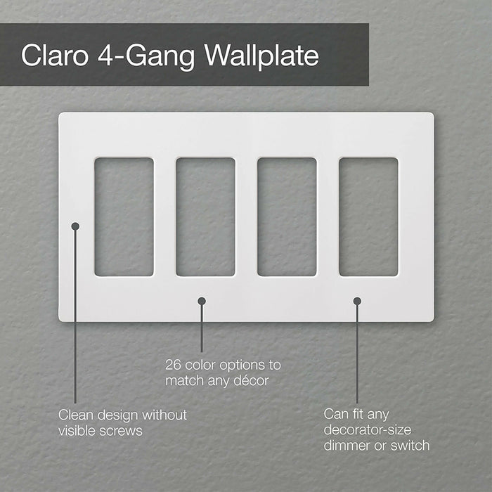 Lutron CW-4-WH Claro 4-Gang Screwless Wall Plate Decorator/Designer Paddle Switches and Dimmers - White