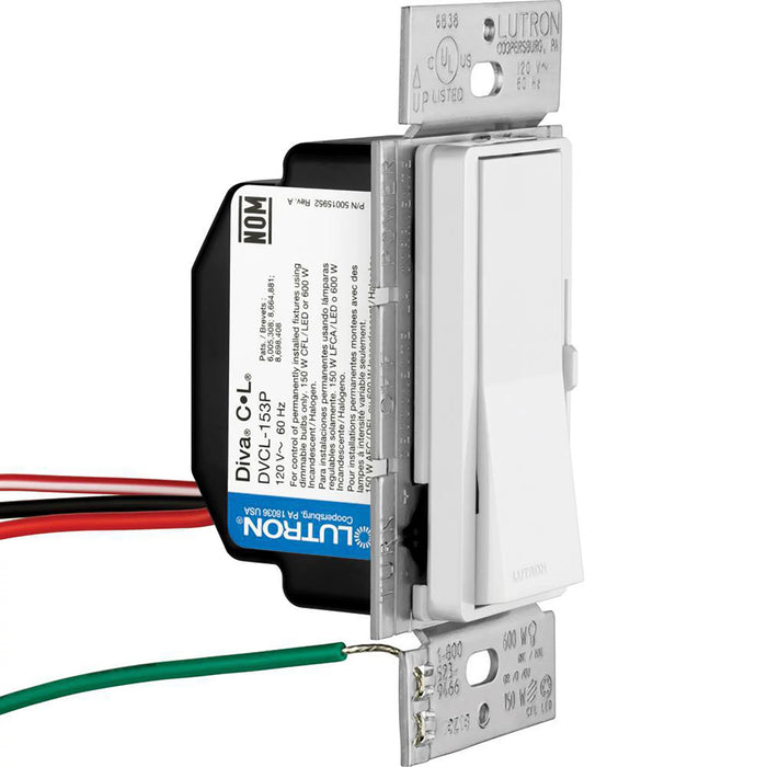 Lutron DVCL-153P-WH Diva LED+ Dimmer Switch White 150W LED 600W Incandescent Halogen 3-Way Single-Pole