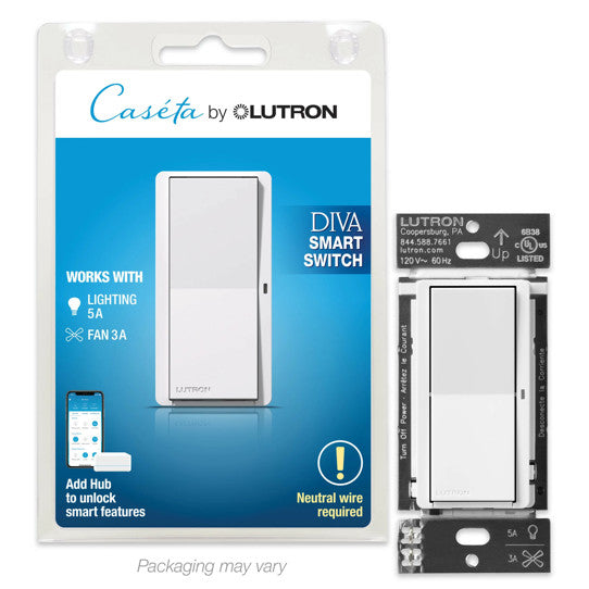 Lutron DVRF-5NS-WH Claro Smart Switch For Caseta Smart Lighting, White