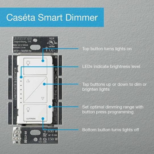 Lutron P-BDG-PKG1W Caseta Wireless Smart Lighting Dimmer Switch Starter Kit
