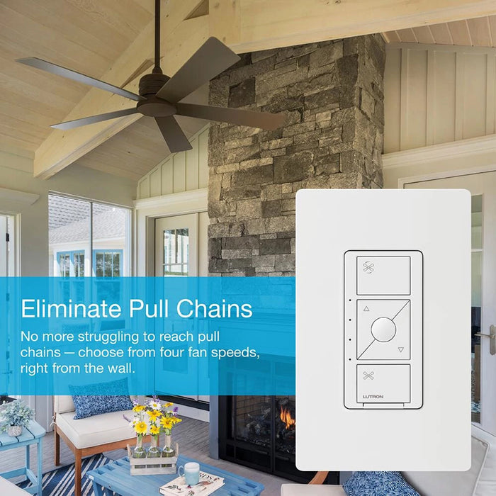 Lutron PD-FSQN-WH Caseta Wireless In-Wall Smart Fan 4-Speed Control Switch, 120V, White