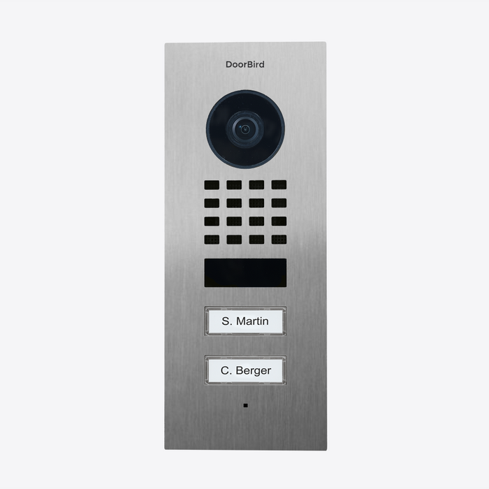 DoorBird D1102V Flush-Mount IP Video Intercom 1080p Ultra‑Wide Camera Night Vision 4D Motion Sensor PoE LAN 2 Call Buttons - Stainless Steel