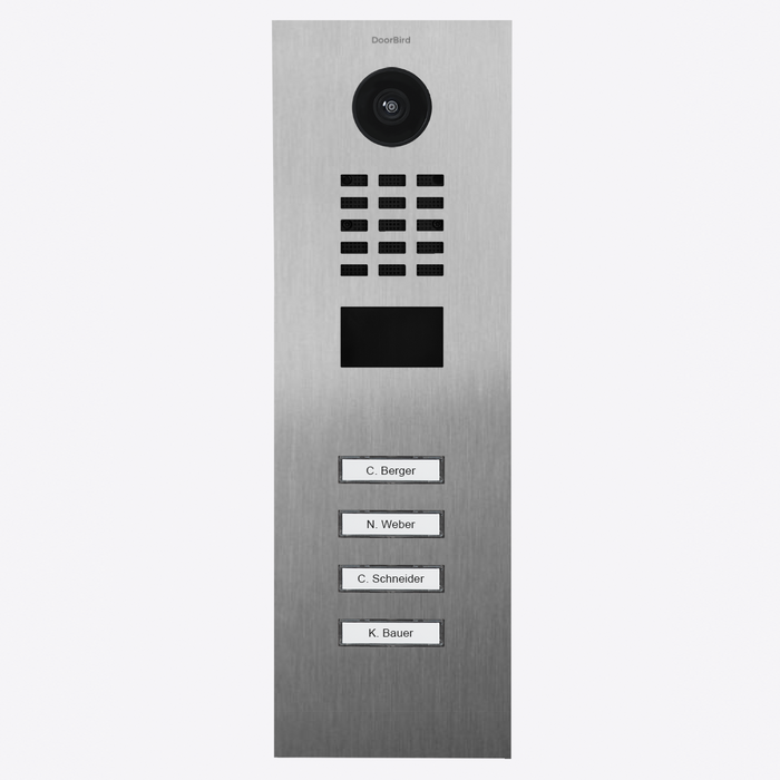 DoorBird D2104V Surface-Mount IP Video Intercom 720p Ultra‑Wide Camera Night Vision 4D Motion Sensor PoE LAN 4 Call Buttons - Stainless Steel