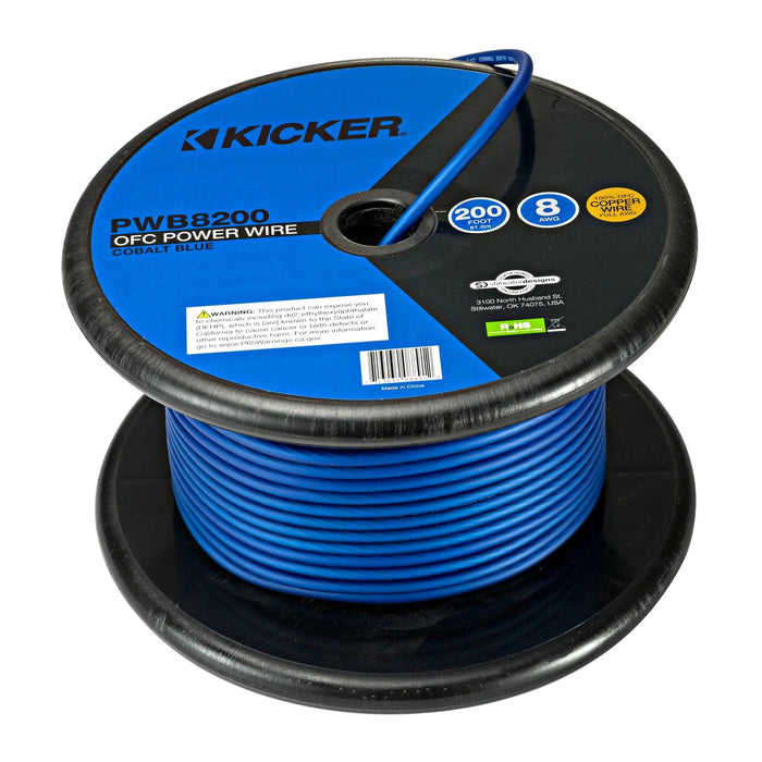 Kicker 8 AWG 200ft OFC Power Ground Wire Full Copper Hyper Flex Cable, Cobalt Blue