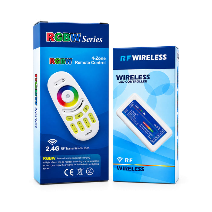 2.4GHz Wireless RF RGBW LED Controller and Receiver 4-Zone Touch Remote Control for RGB LED Strip Lights