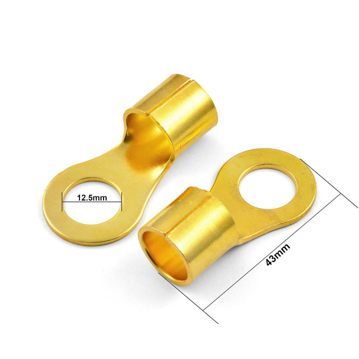 High Quality Gold Plated 1/0 Gauge 1/2" Ring Terminal (10/pack)