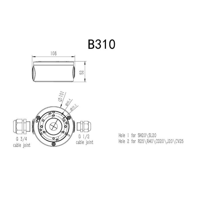 JB-310 Metal Junction Box for Turret, Dome, and Bullet style Cameras - 50 pcs (White)