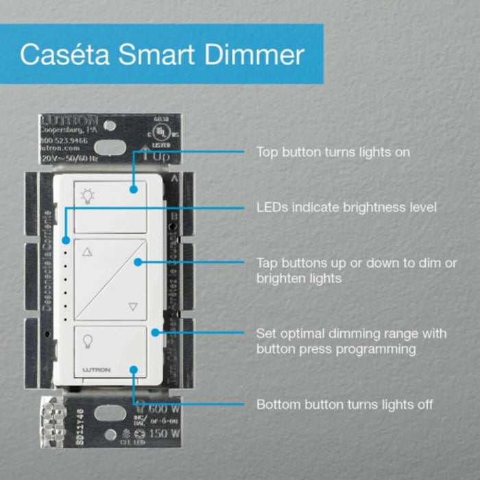 Lutron PD-6WCL-WH Caseta Wireless Multi-Location In-Wall Dimmer (White)
