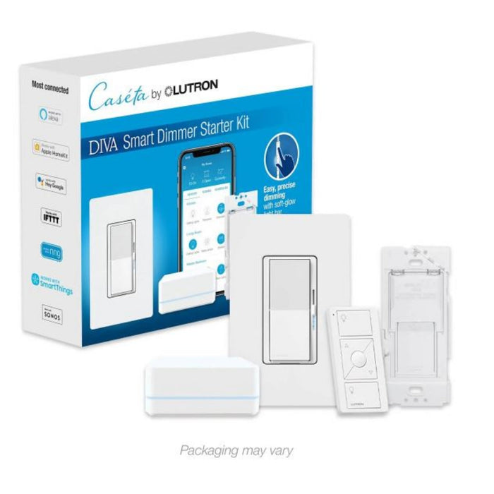Lutron DVRF-BDG-1D Caseta Smart Home Starter Kit with Dimmer, Remote, and Smart Hub - White