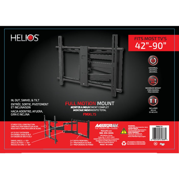 Ethereal FMXL75 Full Motion Tilt Swivel TV Wall Mount for 42" - 90" 200x100 - 700x500 VESA 150lbs Load Capacity