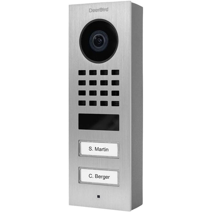 DoorBird D1102V Surface-Mount IP Video Intercom 1080p Ultra‑Wide Camera Night Vision 4D Motion Sensor PoE LAN 2 Call Buttons - Stainless Steel